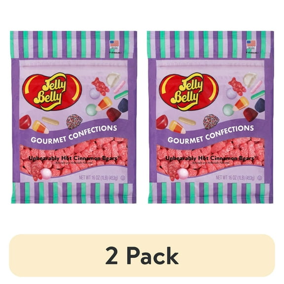 (2 pack) Jelly Belly Unbearably HOT Cinnamon Bears - 1 Pound (16 Ounces), Spicy Gummi Bears, Resealable Bag