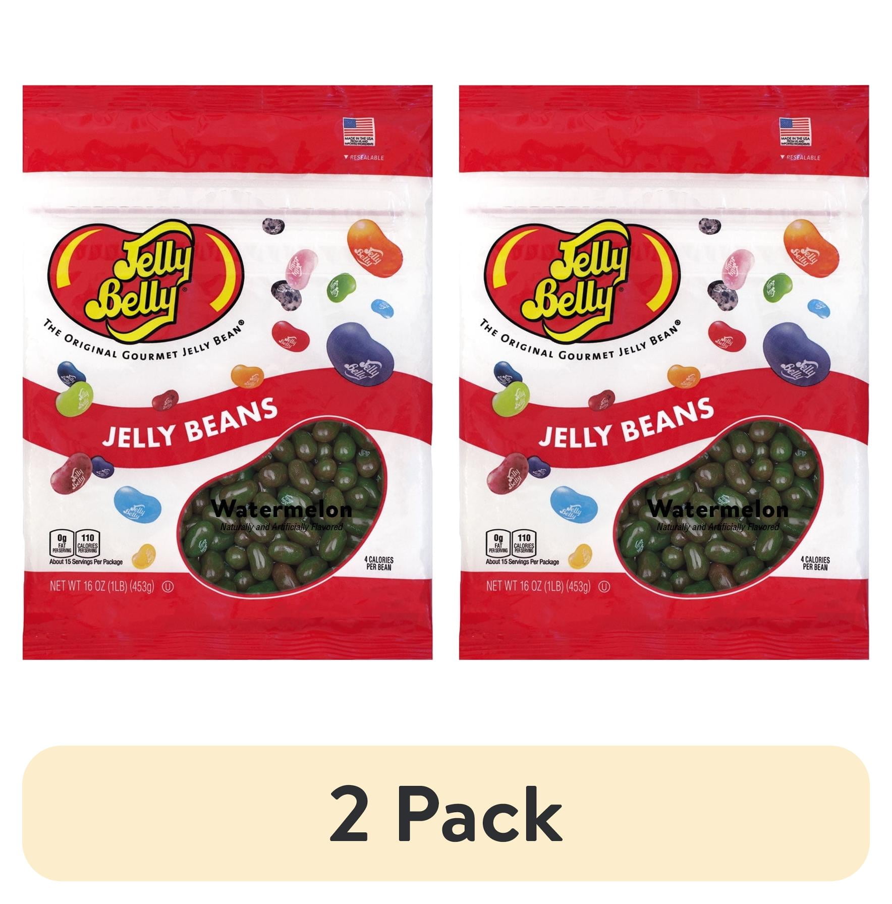 (2 pack) Jelly Belly Watermelon Jelly Beans - 1 Pound (16 Ounces), Juicy Watermelon Flavor, Resealable Bag