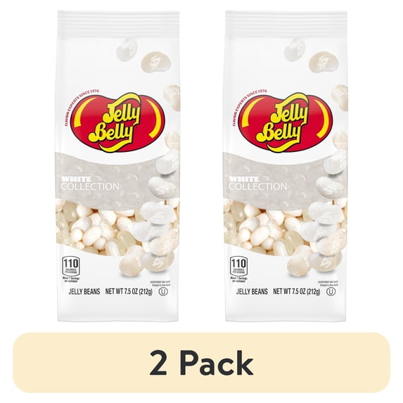 (2 pack) Jelly Belly White Color Collection Assorted Jelly Beans – 7.5 oz Bag - Genuine, Official, Straight from the Source - Graduation Colors
