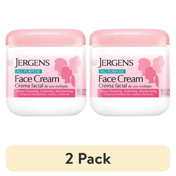 (2 pack) Jergens All Purpose Face Cream, Deep Cleansing Moisturizer, Lotion for Dry Skin, 15 fl oz