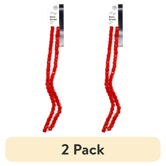 (2 pack) Jesse James Glass Strand Beads, Cube Shape, Red Color, Unisex, Suitable for Ages 16 and Up, 1 Piece