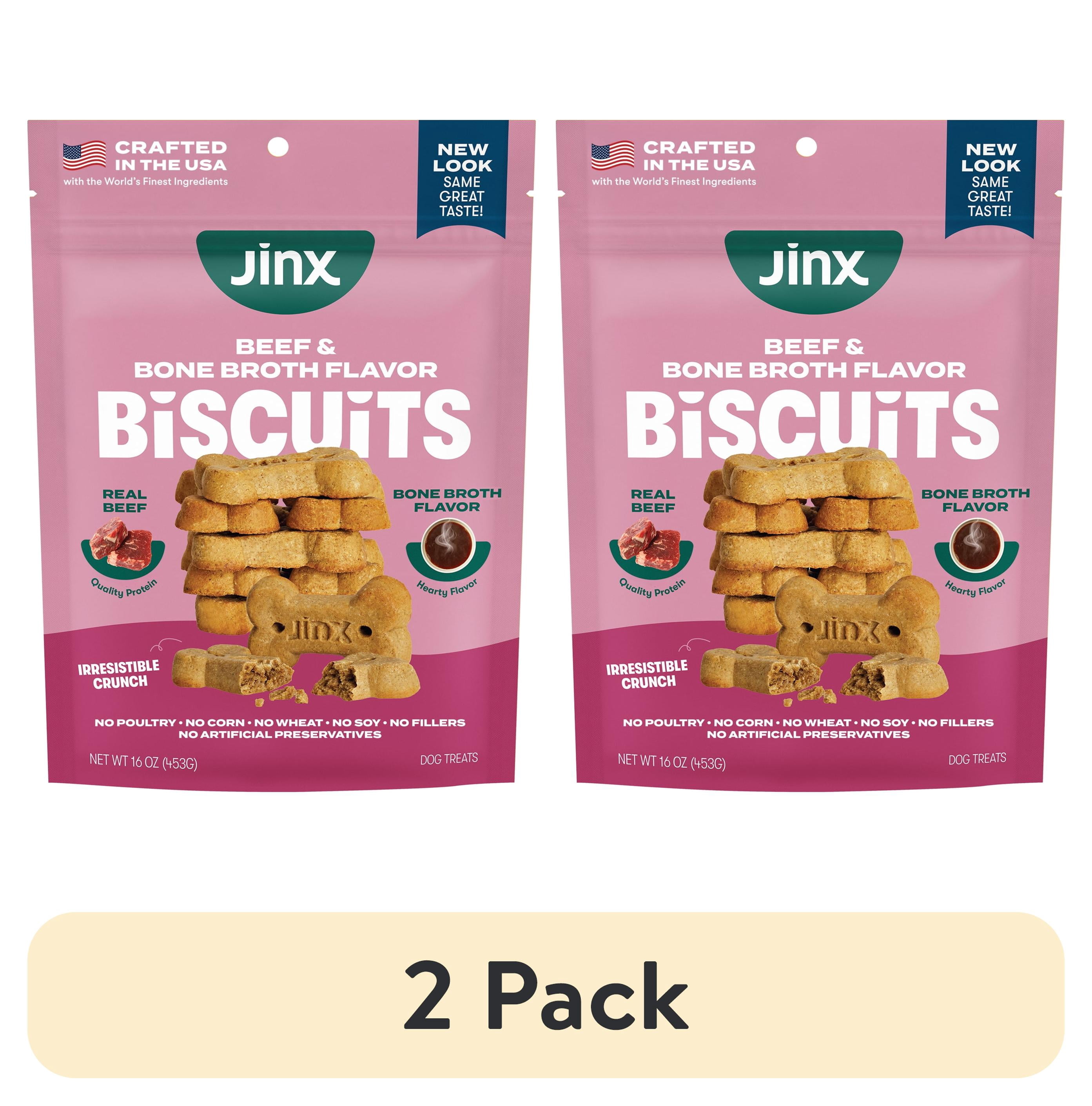 (2 pack) Jinx Beef Bone Broth Biscuits, Crunchy Dry Dog Treats, 16 oz Bag