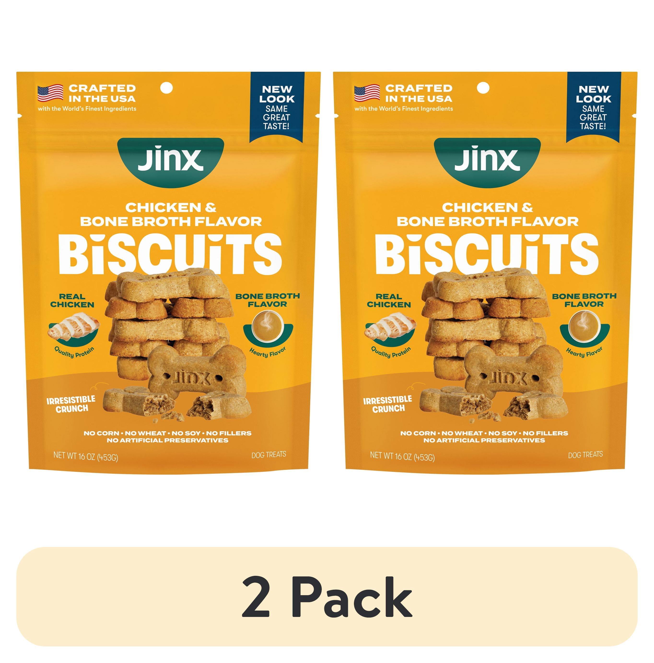 (2 pack) Jinx Chicken Bone Broth Biscuits, Crunchy Dry Dog Treats, 16 oz Bag