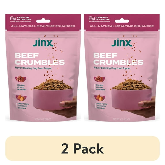 (2 pack) Jinx Crumbles Beef Recipe Flavor-Boosting Natural Dog Food Topper, 4 oz Bag