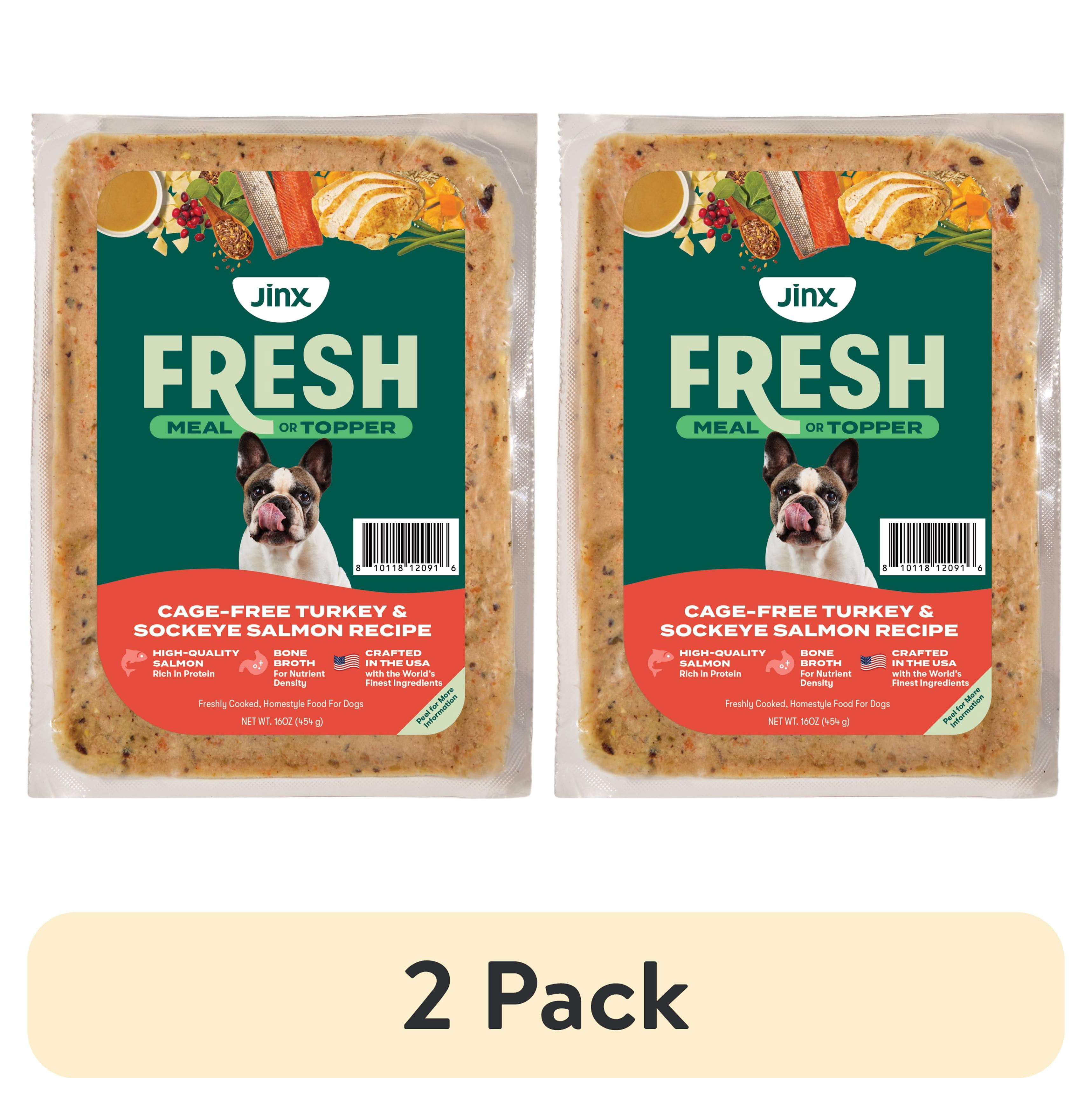 (2 pack) Jinx Fresh Cage-Free Turkey & Sockeye Salmon Dog Food Meal or Topper, 1 lb Pouch