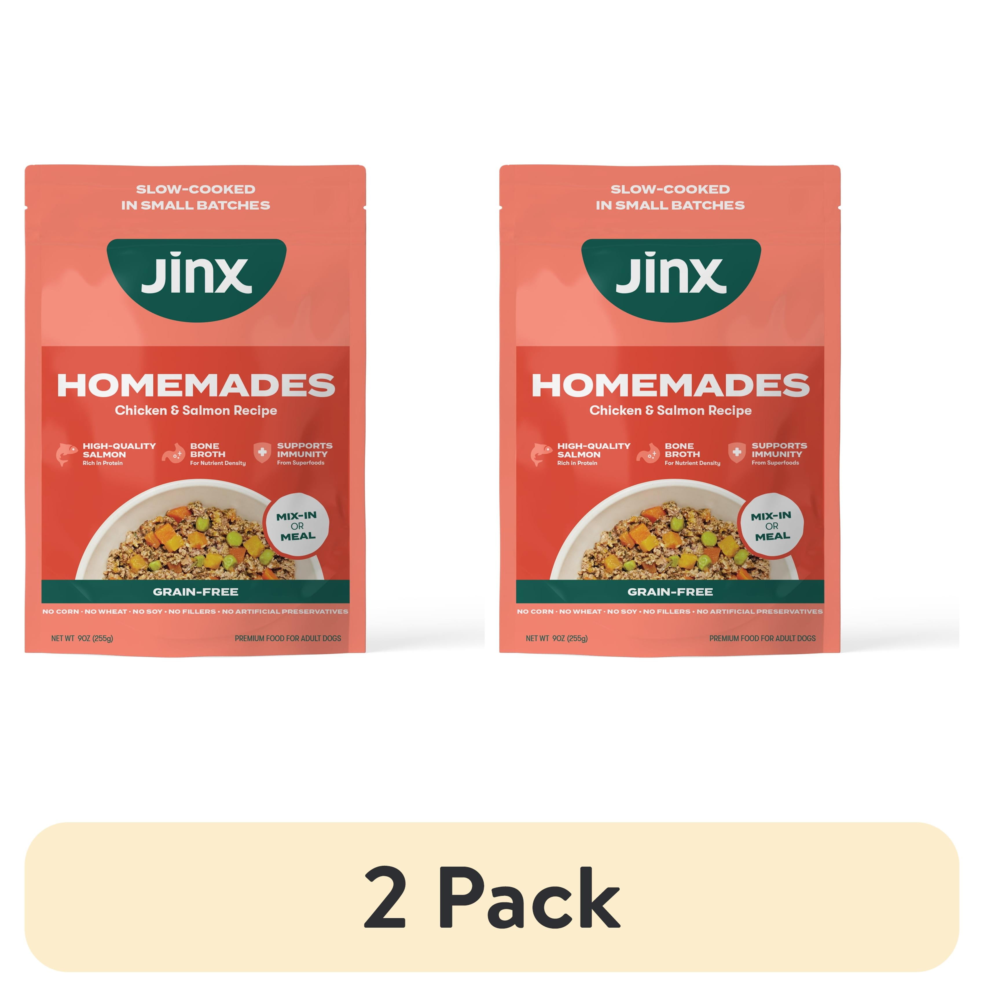 (2 pack) Jinx Homemades Chicken & Salmon Recipe Wet Natural Dog Food, Grain-Free, 9 oz Pouch
