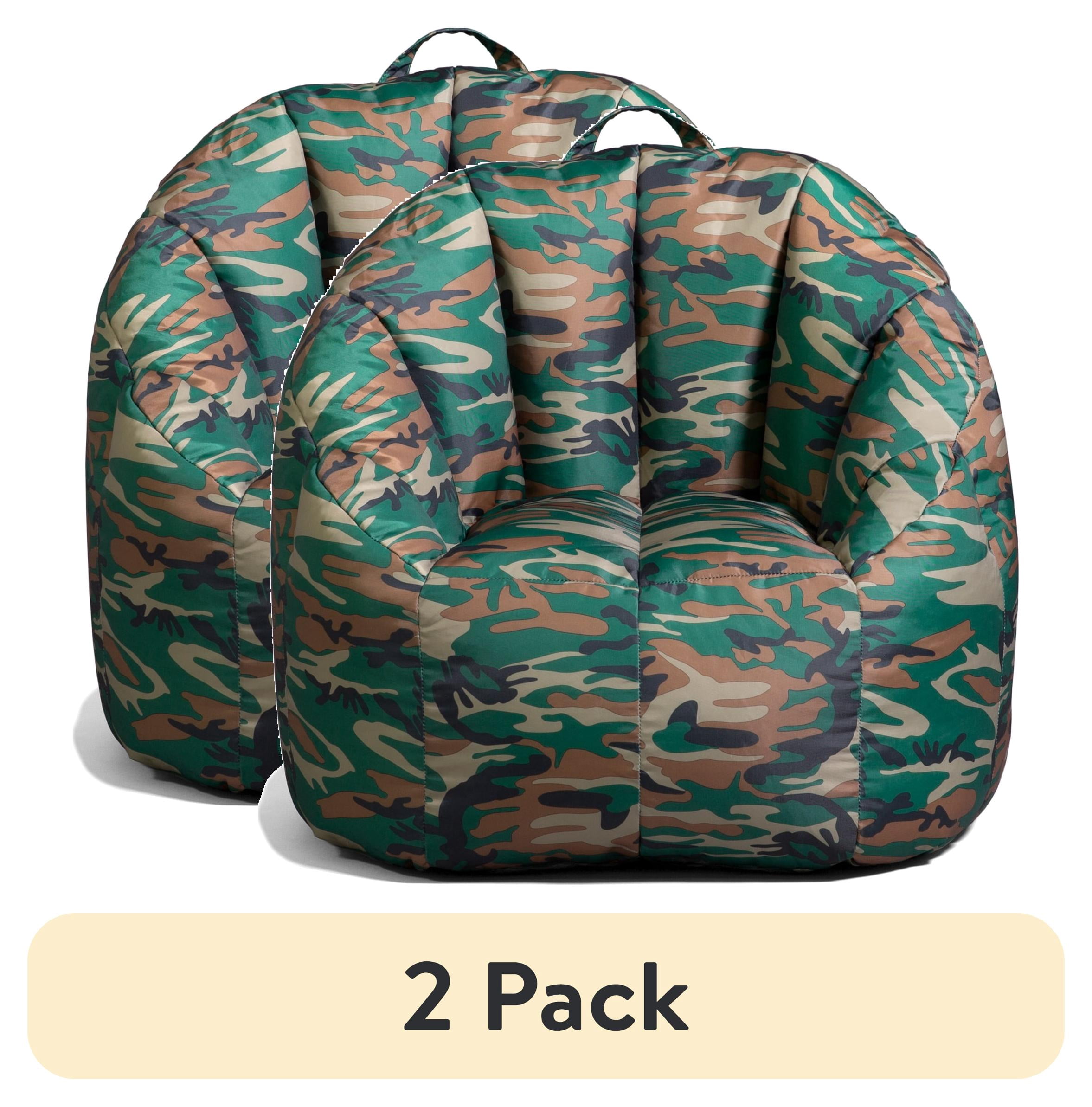 (2 pack) Big Joe Joey Bean Bag Chair for Kids/Teens, 2.5 ft Smartmax Lounge Chair, Easy-Clean & Lightwright, Green Woodland Camo