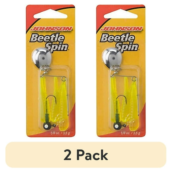 (2 pack) Johnson Original Beetle Spin Fishing Lure, Fluorescent Chartreuse, 2 in