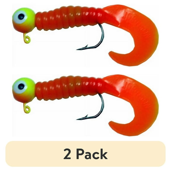 (2 pack) Johnson Swimming Grub Fishing Lure, Chartreuse-Orange, 3 in, 1/4 oz