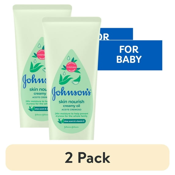 (2 pack) Johnson's Skin Nourish Creamy Oil + Aloe Scent & Vitamin E, 8 fl. oz