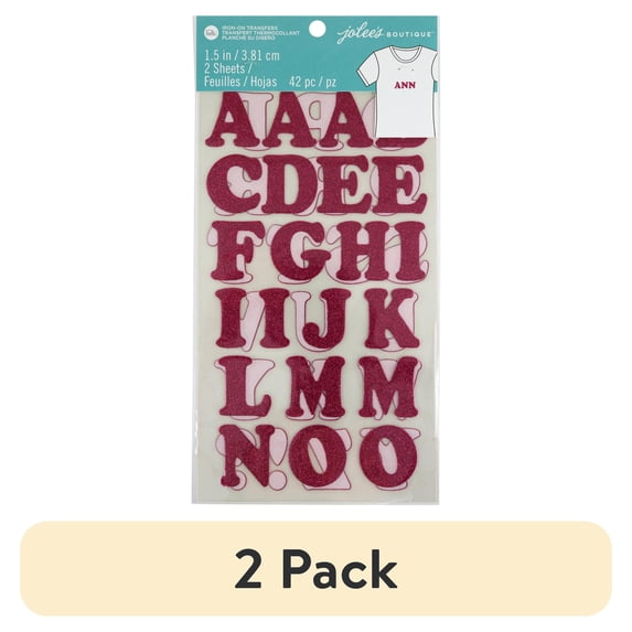 (2 pack) Jolee's Iron-On Letters 1.5"-Pink Glitter