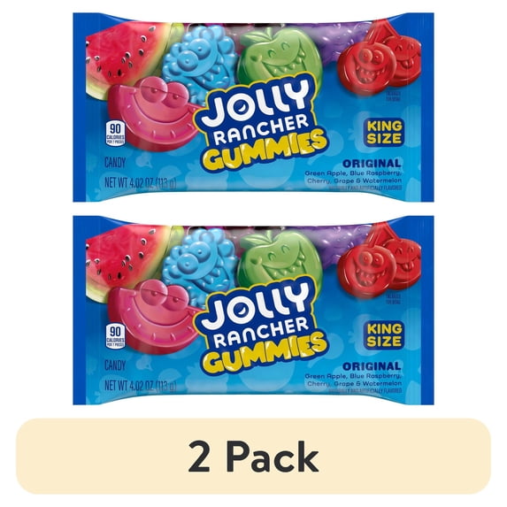 (2 pack) Jolly Rancher Gummies Assorted Fruit Flavored King Size Candy, Bag 4.02 oz