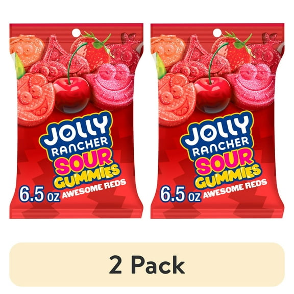 (2 pack) Jolly Rancher Sour Gummies Awesome Reds Assorted Fruit Flavored Candy, Bag 6.5 oz