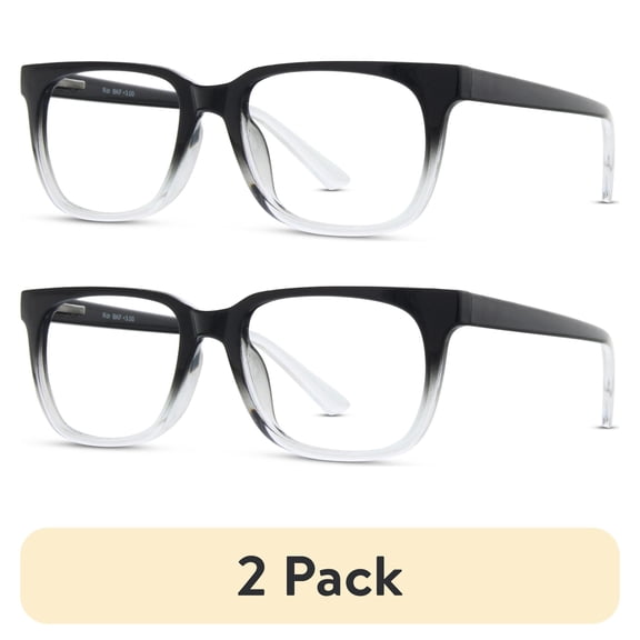 (2 pack) Jonas Paul Eyewear Unisex Full Rim Blue Light Reading Glasses, Black/Crystal Fade