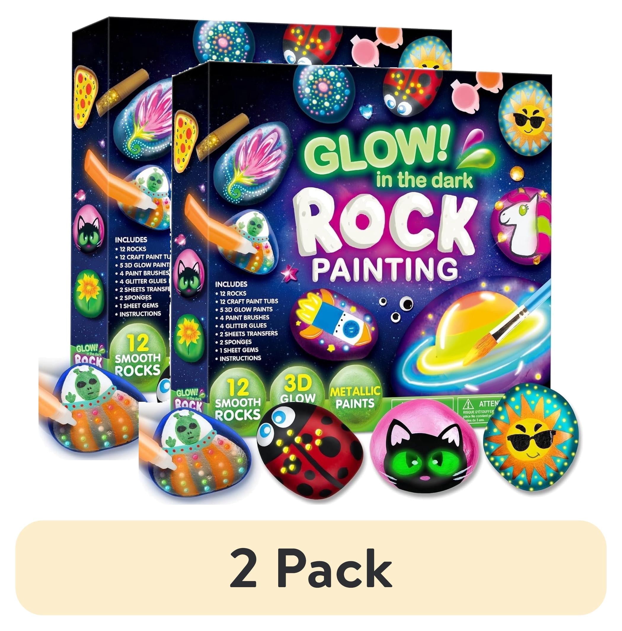 (2 pack) Joyfy Glow in the Dark Rock Painting Arts and Crafts Kit, Creative Fun for Kids Ages 6+
