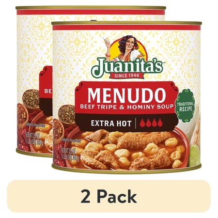 (2 pack) Juanita’s Foods Ready to Serve Extra Hot Menudo Soup, 25 oz Can