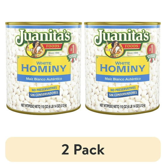(2 pack) Juanita’s Foods White Hominy, 110 oz, Can