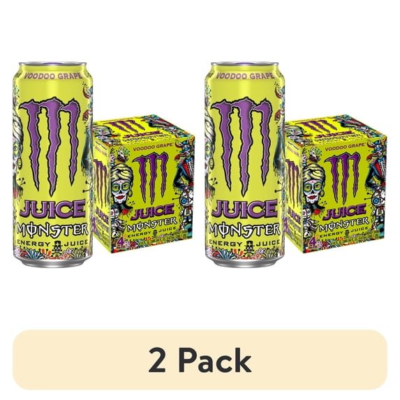 (2 pack) Juice Monster, Voodoo Grape, Juice + Energy Drink, 16 fl oz, 4 Pack