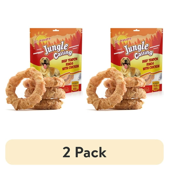 (2 pack) Jungle Calling Beef Tendons Rings,Chicken Wrapped Tendons,Joint Supplement for Dogs with Glucosamine