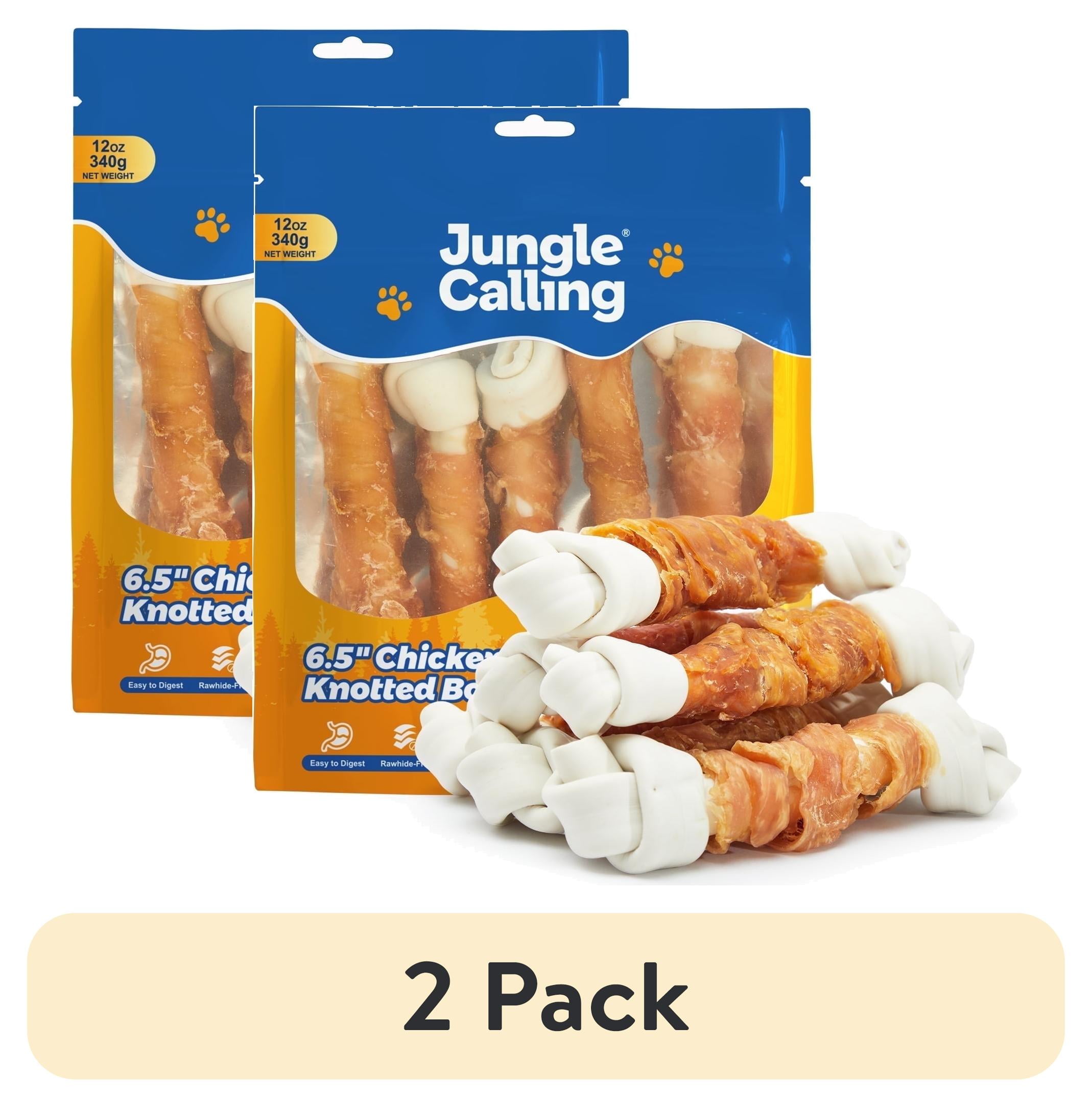 (2 pack) Jungle Calling Chicken Knotted Bones for Dogs Rawhide Free Chicken Wrapped Chew Dog Bones Training Treats, 12 oz