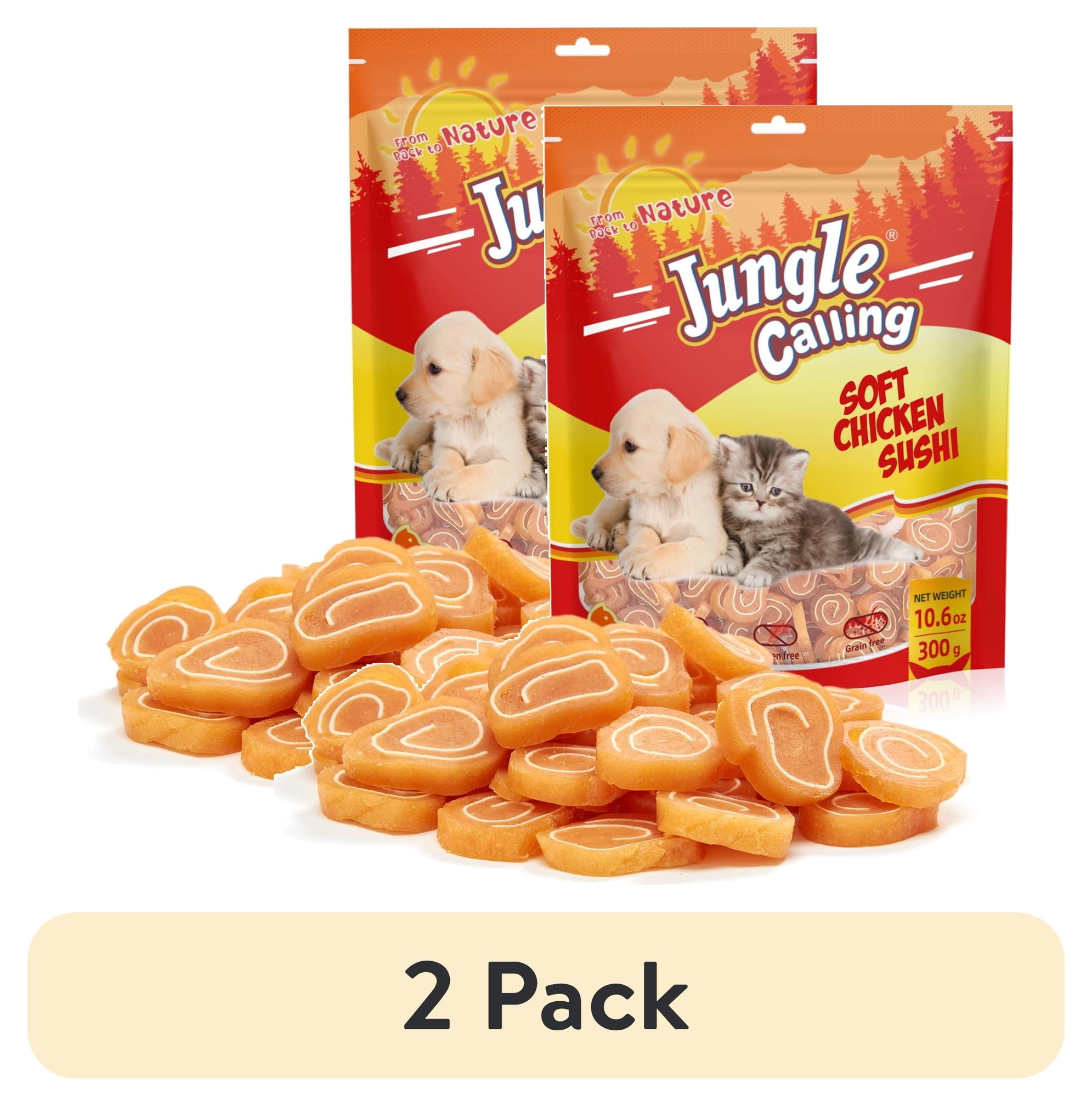 (2 pack) Jungle Calling Chicken Wrapped Dog Treats, Grain Free Soft Chewy Chicken&Codfish Treats for Training Rewards,10.6Ounce
