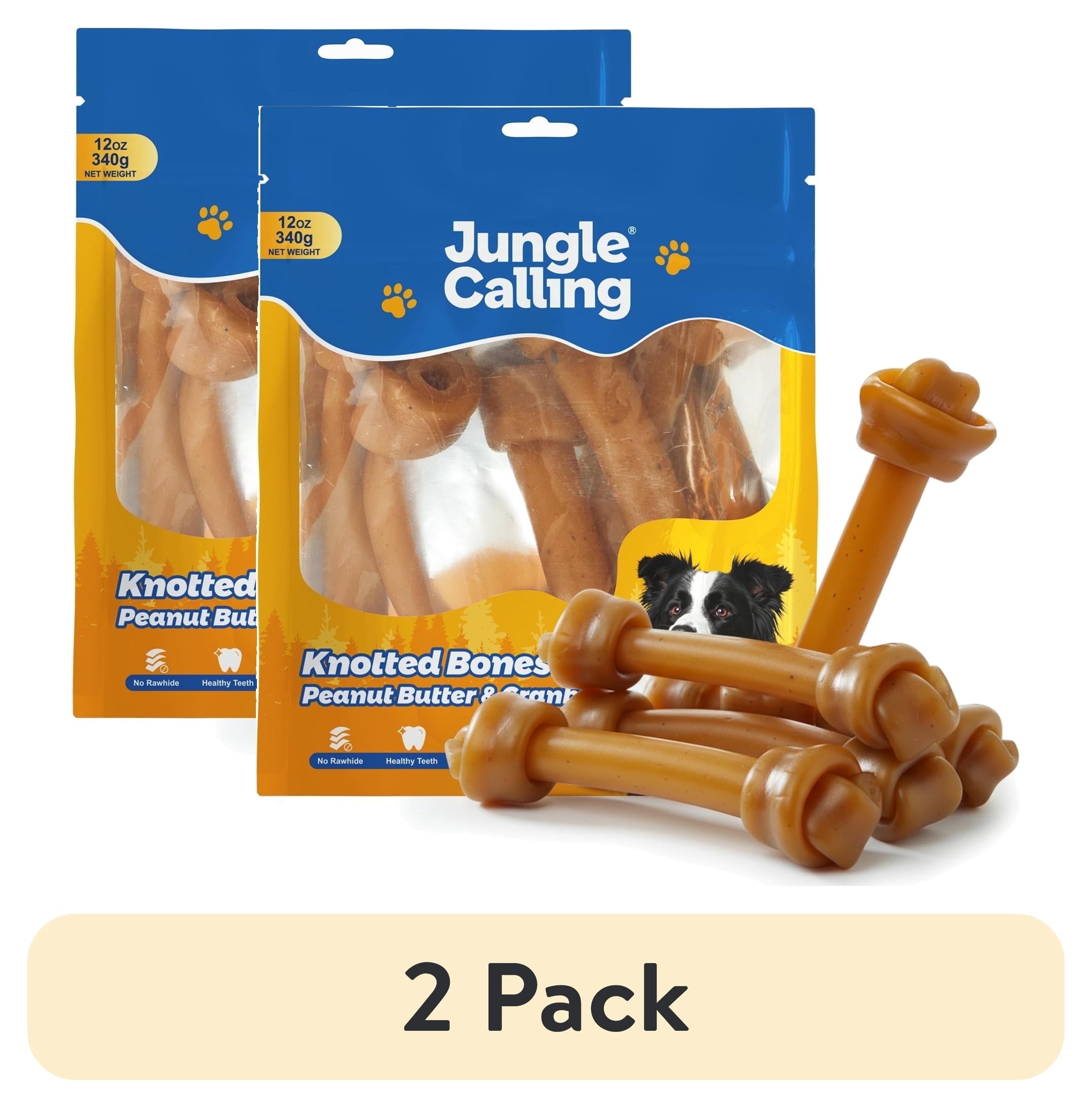 (2 pack) Jungle Calling Dog Treats Knotted Bones 6.5'' Peanut Butter and Cranberry for Dental Health, 5 Count