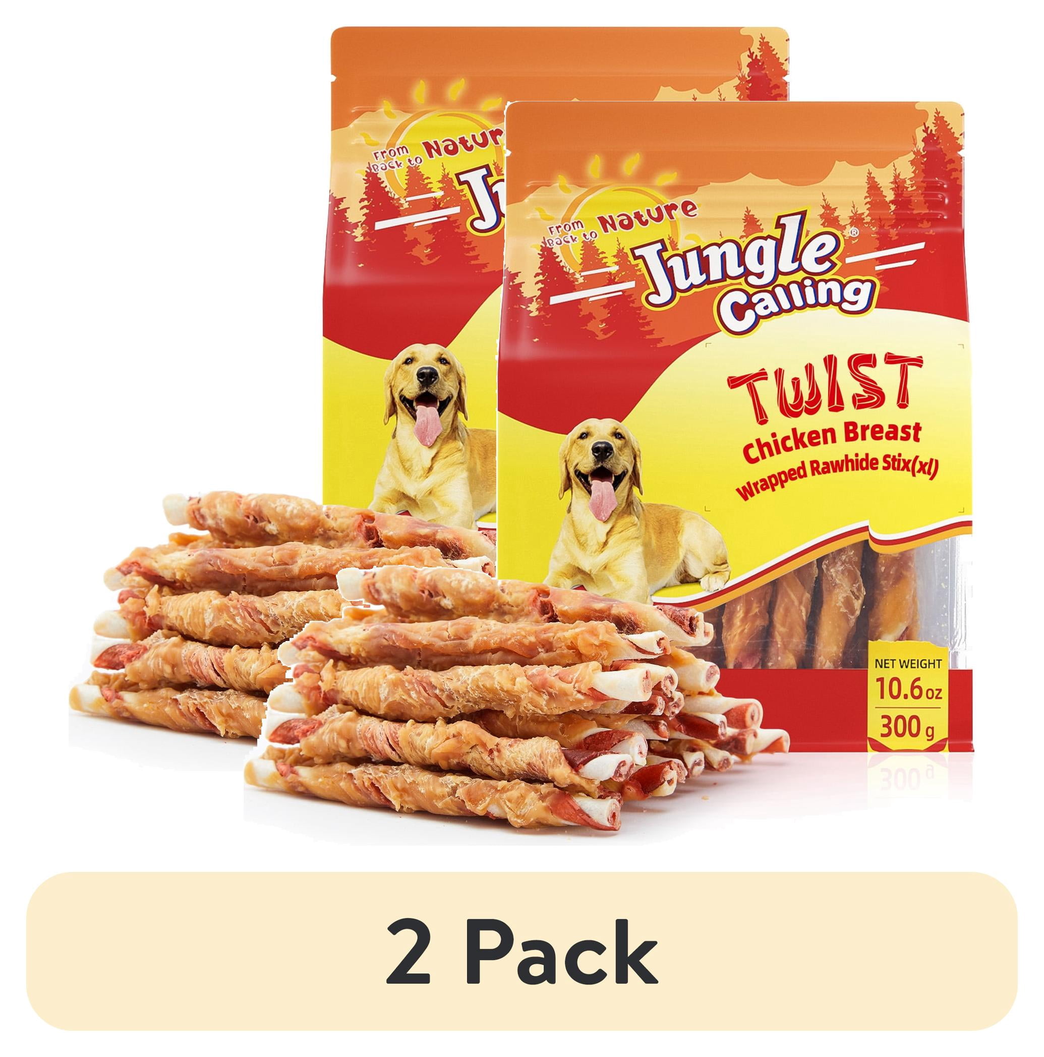 (2 pack) Jungle Calling Dog Treats, Rawhide Chicken Sticks, Chicken Flavor, Rawhide Chews for All Dogs
