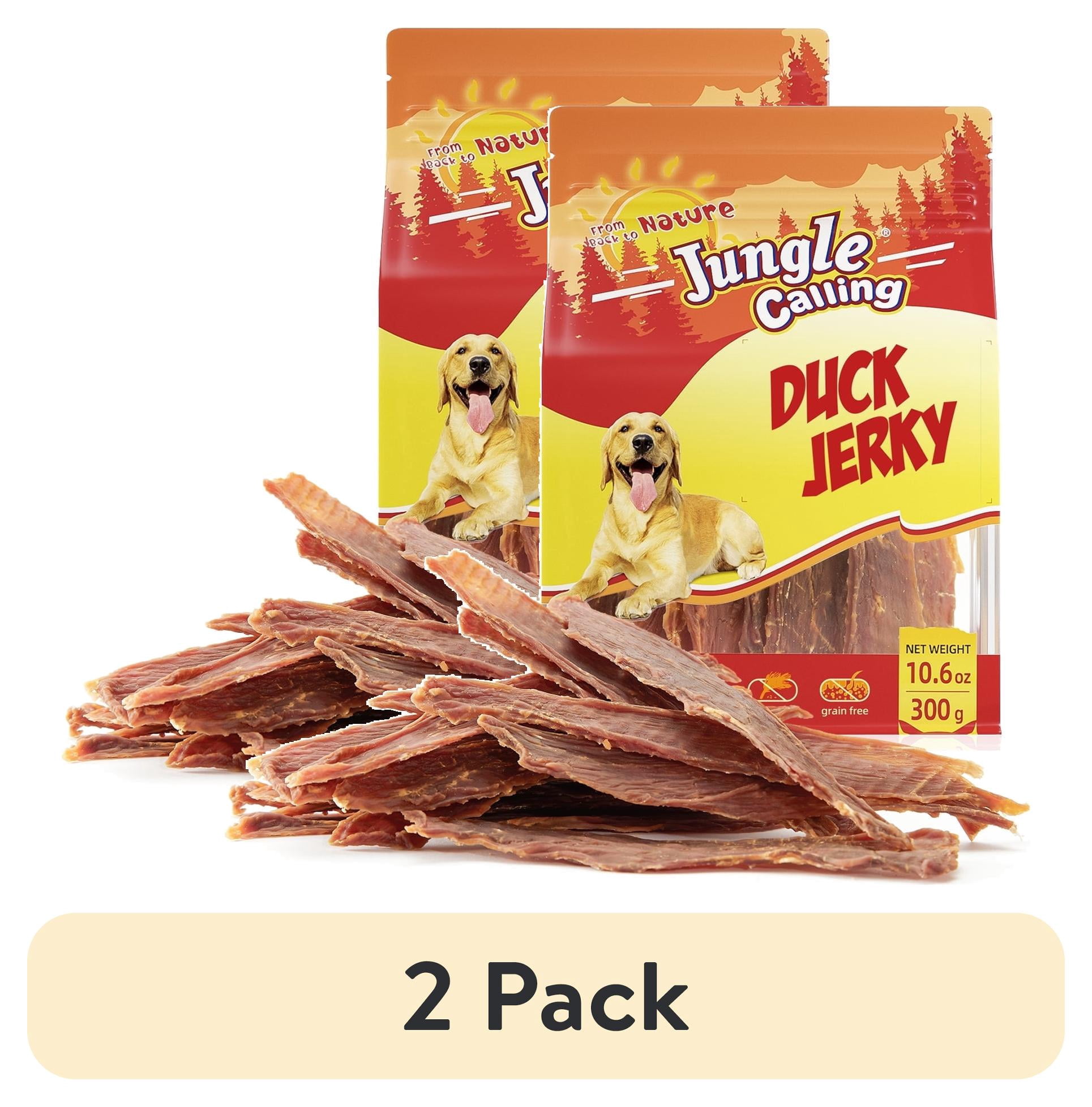 (2 pack) Jungle Calling Natural Dog Treats, Duck Jerky Slow Roasted Snacks for Medium Large Dogs Chewy Treats