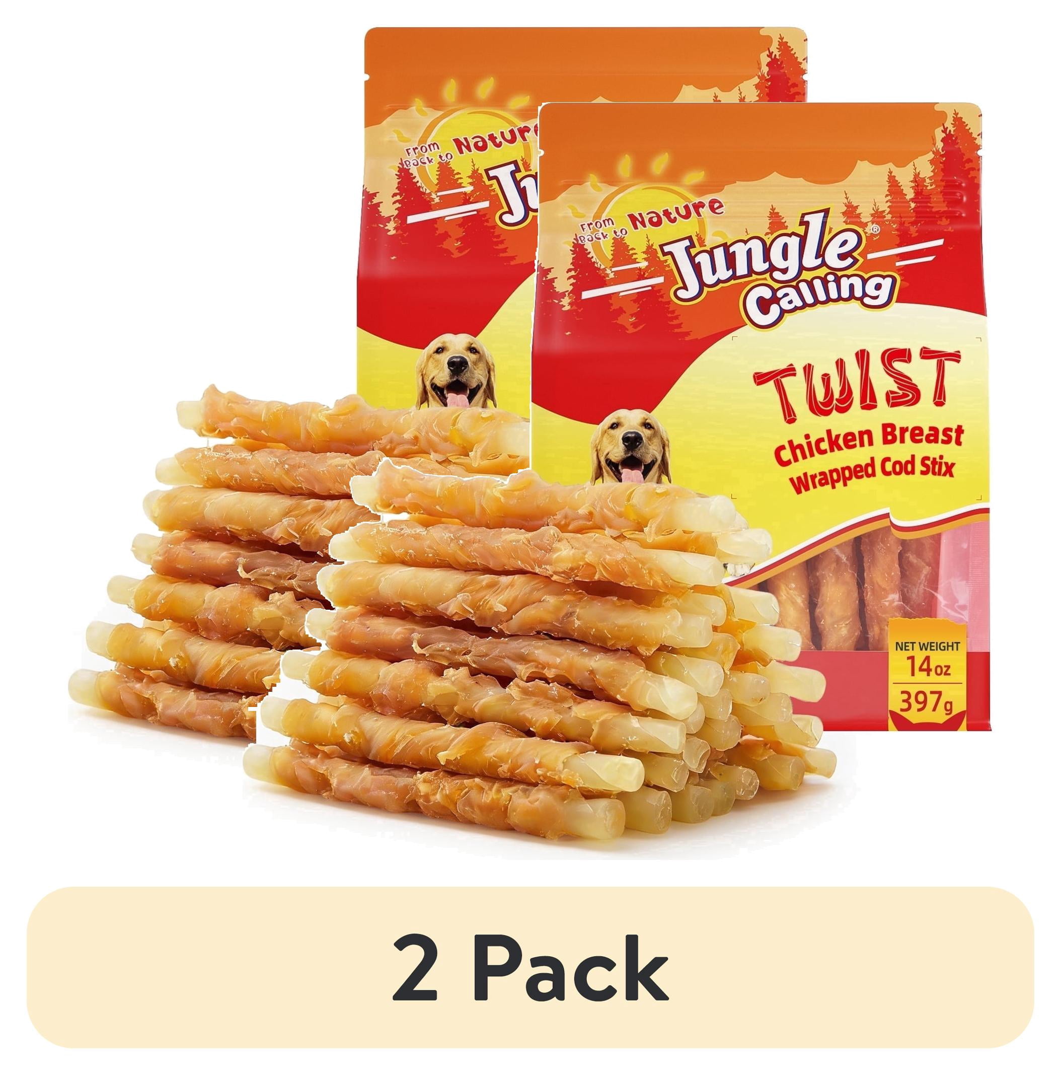 (2 pack) Jungle Calling Chicken Wrap Cod Sticks Rawhide-Free Dog Treats, 14-oz bag