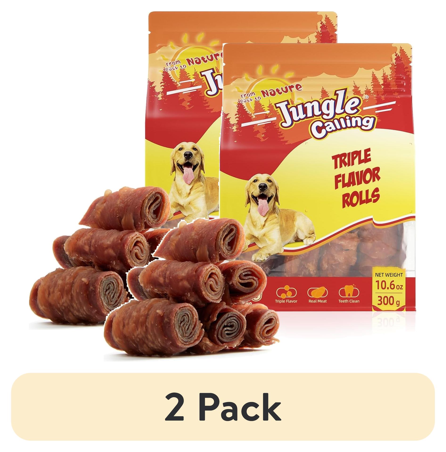 (2 pack) Jungle Calling Triple Flavor Rolls Dog Treats,Real Chicken Duck Beef Meat, Rawhide Free Dog Snacks