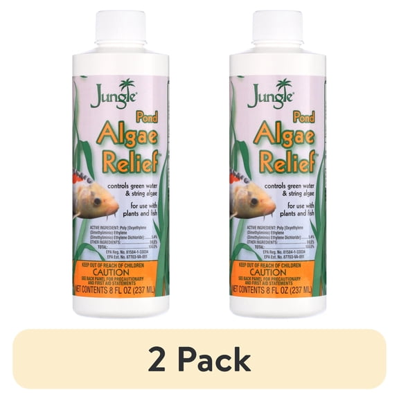 (2 pack) Jungle Pond Algae Relief Water Treatment for Ponds, Controls Green Water and String Algae, 8 oz.