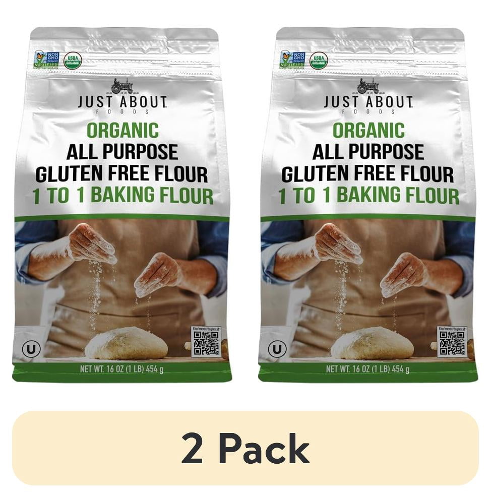 (2 pack) Just About Foods Organic Gluten Free All Purpose 1:1 Baking Flour 1lb, USDA Organic & Nnon-Gmo