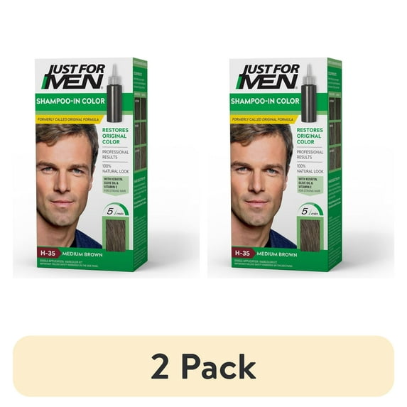 (2 pack) Just For Men Shampoo-in Hair Dye for Men, H-35 Medium Brown