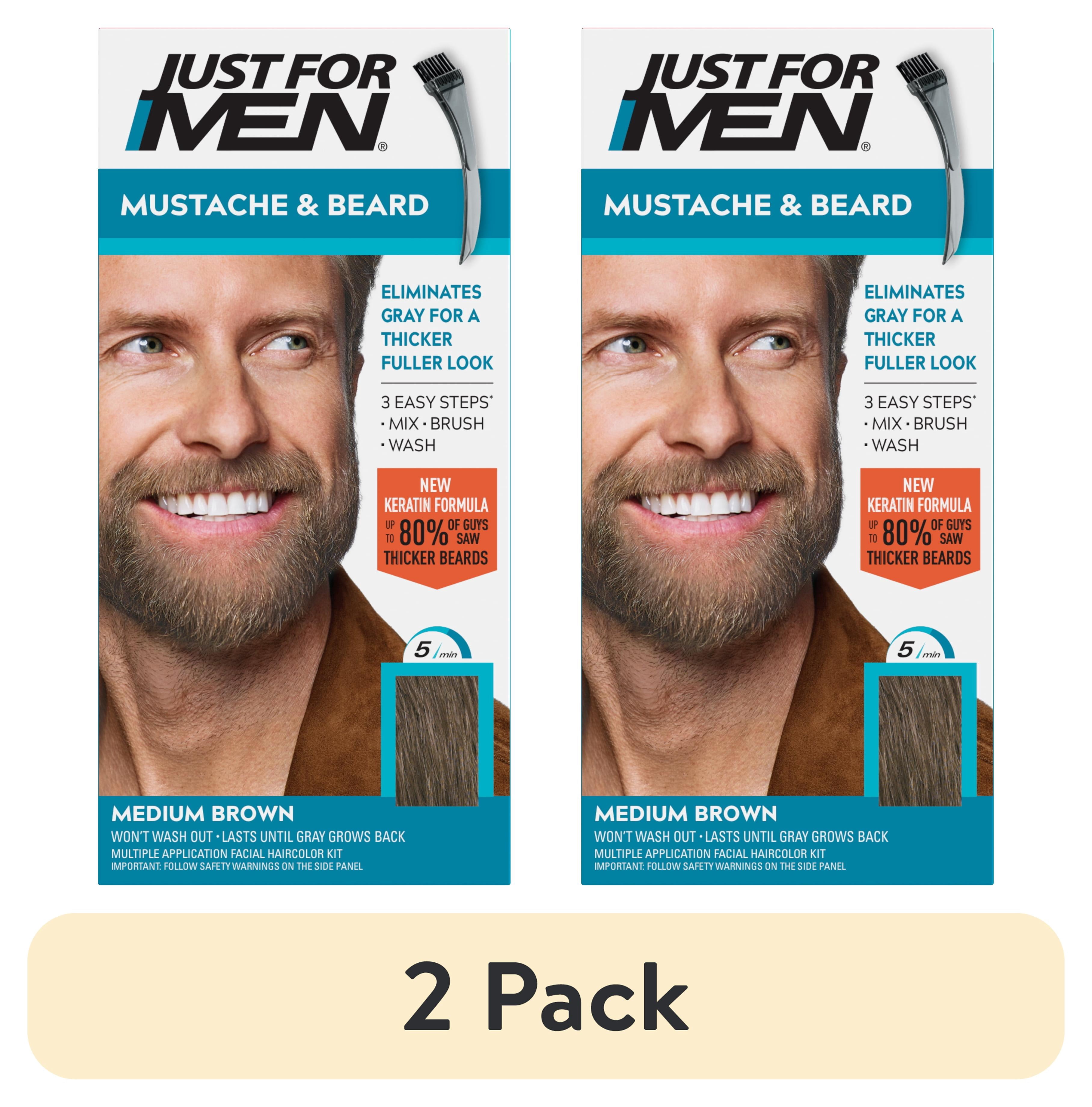 (2 pack) Just For Men Mustache & Beard, Beard Coloring for Gray Hair with Brush, With Keratin (M-35), Medium Brown