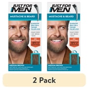 2 pack Just For Men Mustache & Beard, Beard Coloring for Gray Hair with Brush, with Keratin Biotin Aloe and Coconut Oil for Healthy Facial Hair - Medium Brown, M-35, Pack of 1 Packaging May Vary