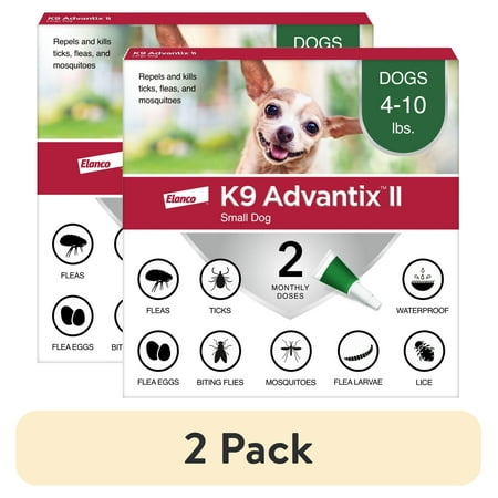 (2 pack) K9 Advantix II Monthly Flea & Tick Prevention for Small Dogs 4-10 lbs, 2-Monthly Treatment