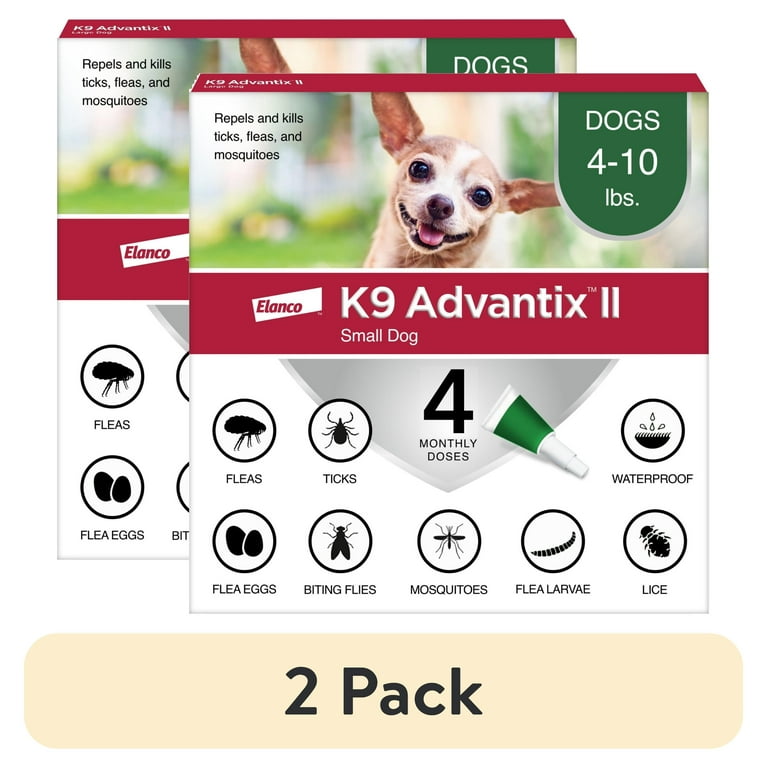 2 pack) K9 Advantix II Monthly Flea & Tick Prevention for Small
