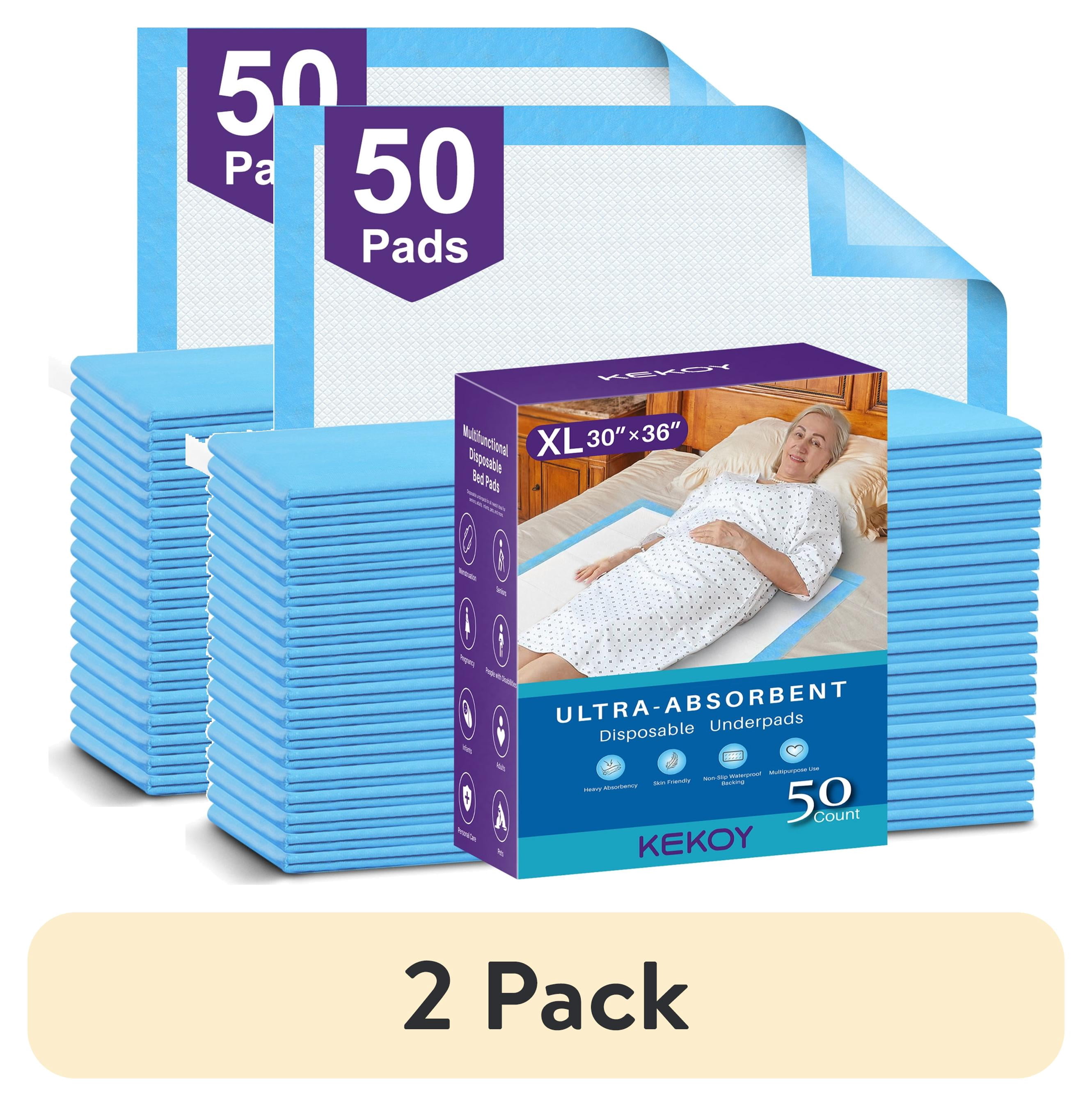 (2 pack) KEKOY Bed Pads for Incontinence Disposable 30 x 36", Maximum Absorbency Underpads for Bed with Anti Slip Backing, Pee Pads for Adults, 50 Count