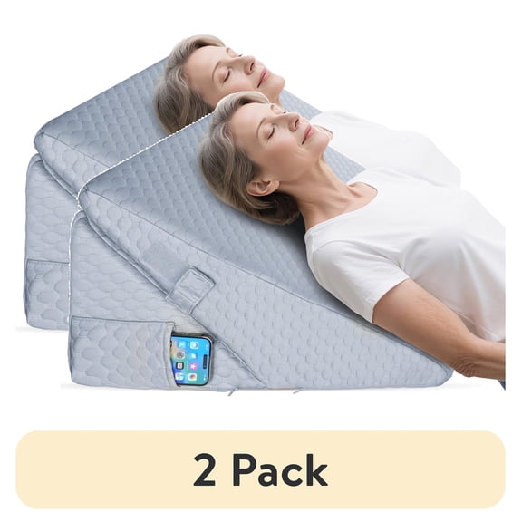 (2 pack) KEKOY Bed Wedge Pillow for Sleeping, Adjustable Height to 9-12 inches, Memory Foam Pillows with Washable Cover, Gray