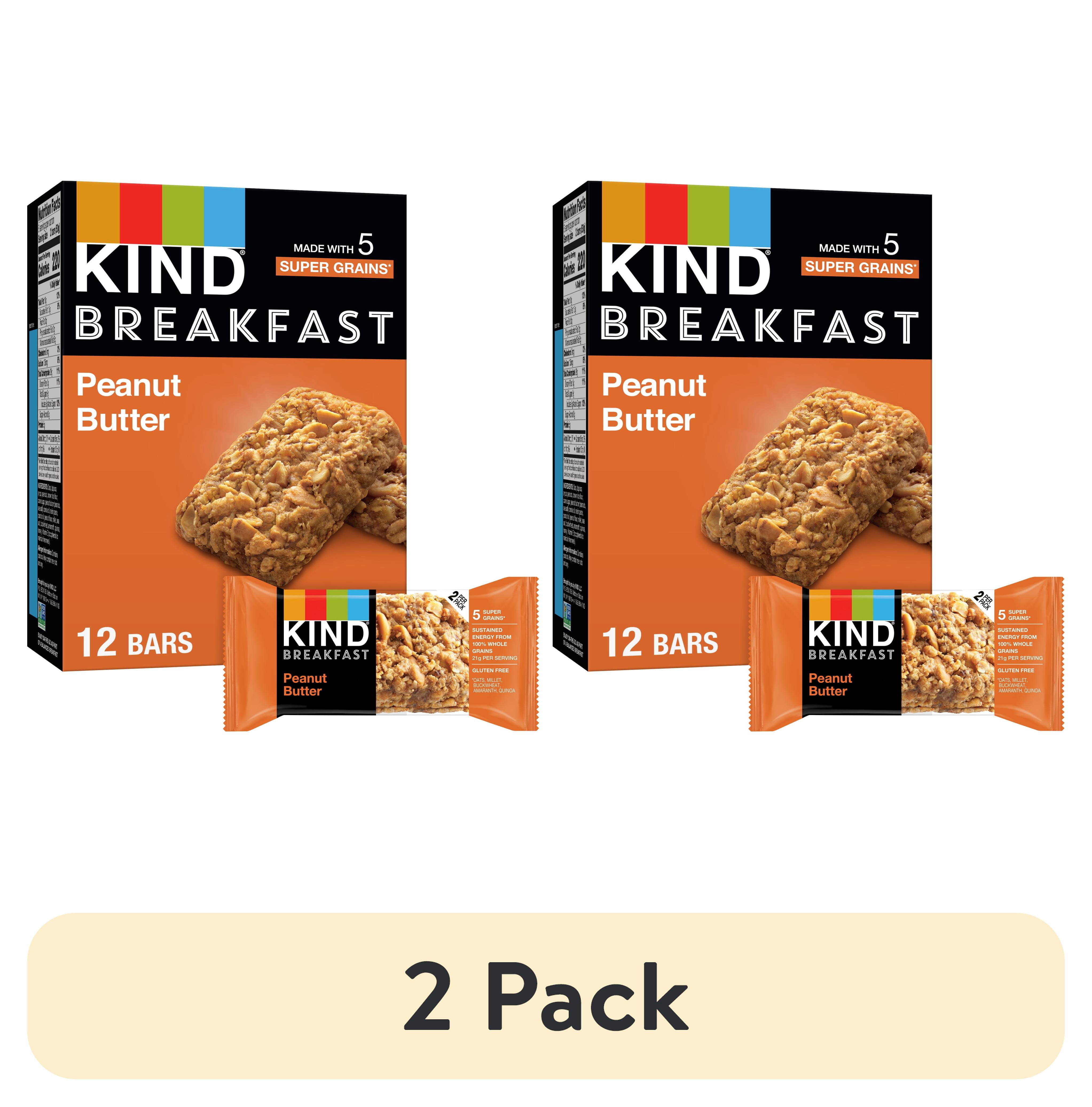 (2 pack) KIND Breakfast 100% Whole Grain Gluten Free Peanut Butter Snack Bars, 1.76 oz, 12 Count Box