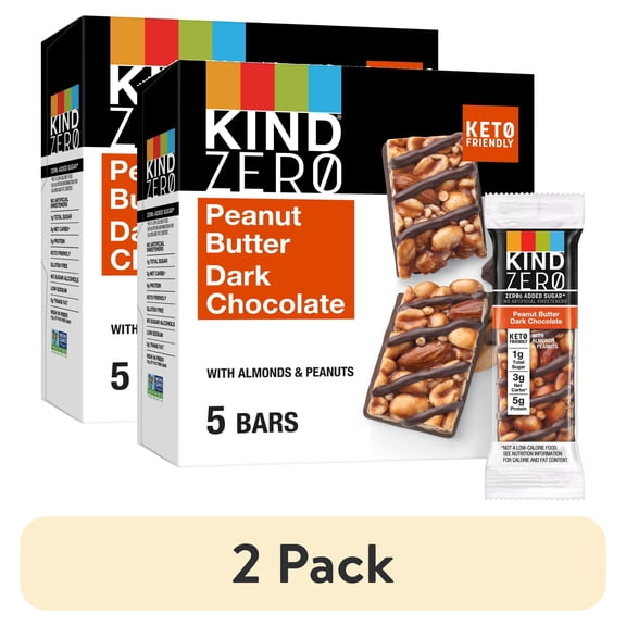 (2 pack) KIND ZEROg Added Sugar Bars, Keto Friendly Snacks, Peanut Butter Dark Chocolate, 5 Bars
