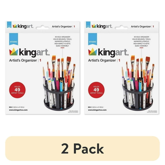 (2 pack) KINGART Plastic Pencil & Brush Holder, Desk Organizer for Pens, Paint Brushes & Markers, 49 Holes