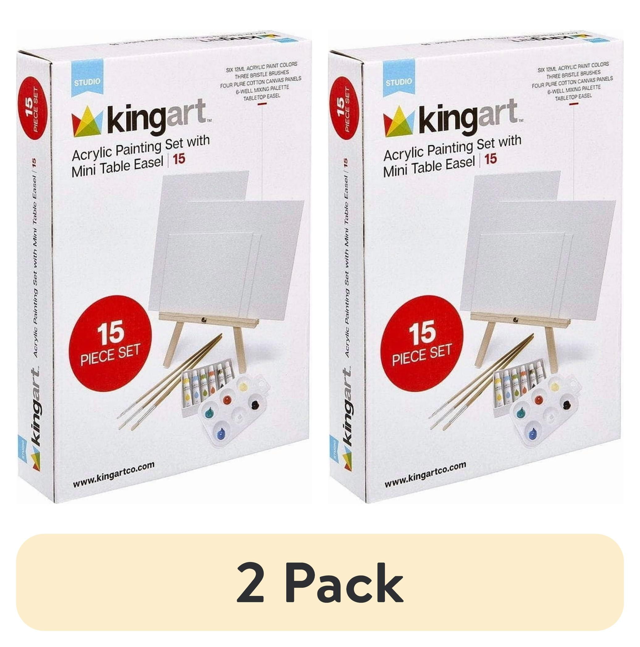 (2 pack) KINGART 15-Piece Acrylic Painting Set with Mini Easel – Art Supplies for Beginners & Artists