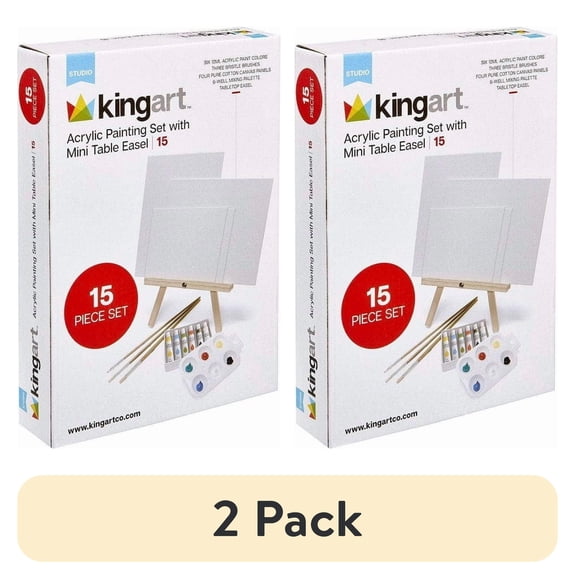 (2 pack) KINGART 15-Piece Acrylic Painting Set with Mini Easel Art Supplies for Beginners & Artists