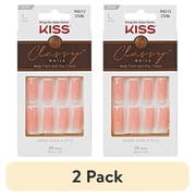 (2 pack) Kiss Classy French Tip Press On Nails, About Time, Pink, Long Square, 28 Count