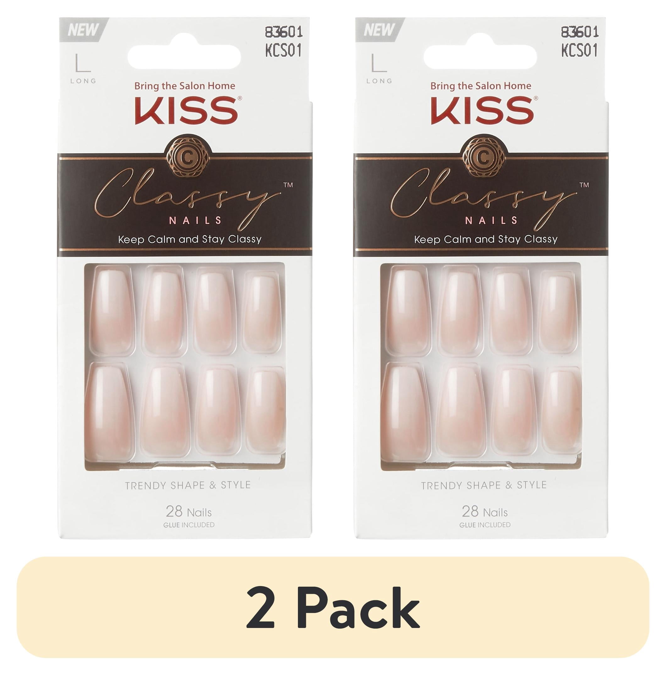 (2 pack) KISS Classy French Tip Press On Nails, Be-you-tiful, Beige, Long Coffin, 28 Count