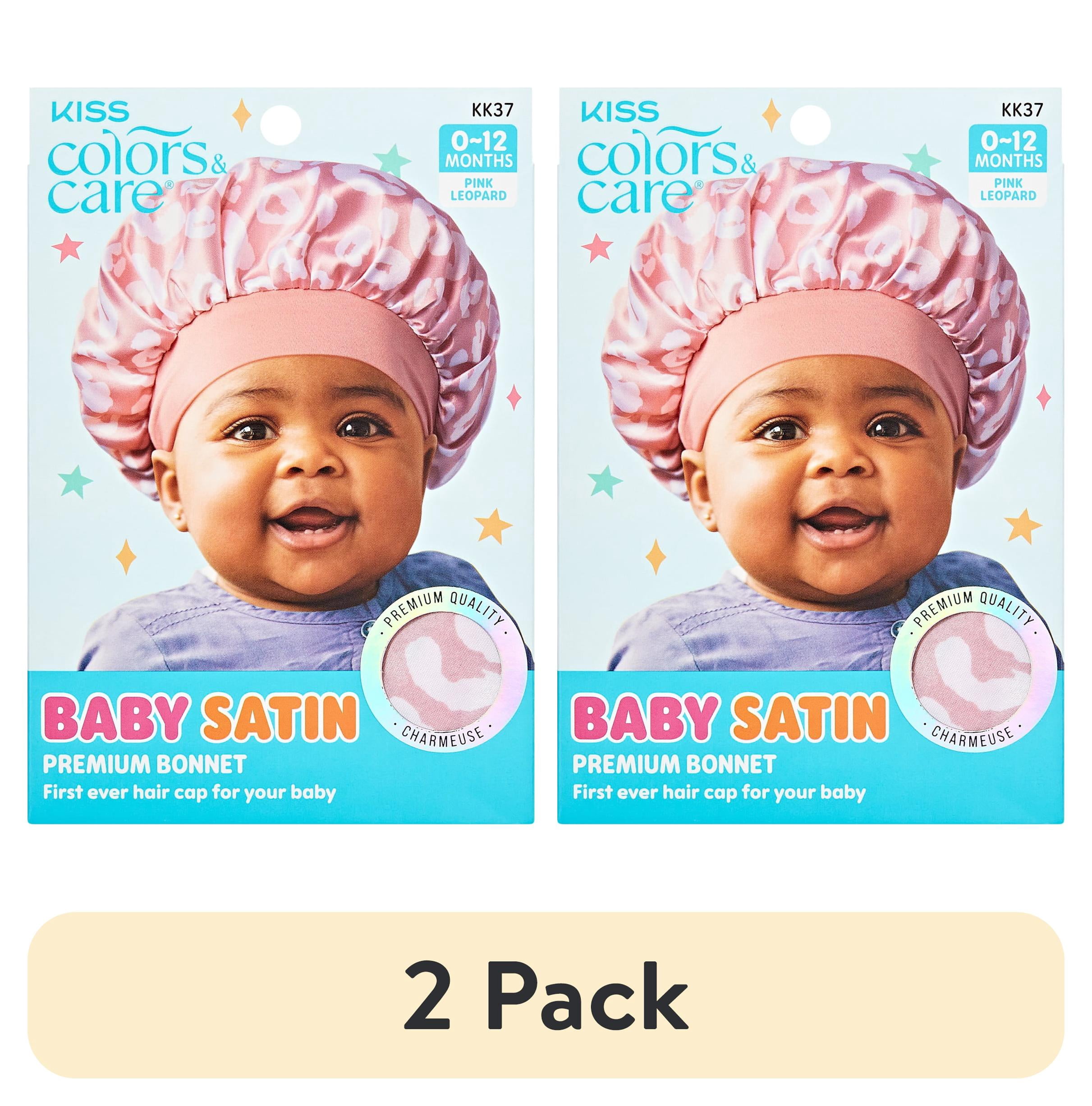 (2 pack) KISS Colors & Care Baby Satin Premium Bonnet, Pink Leopard, Female, Age Group: 0-12 Months