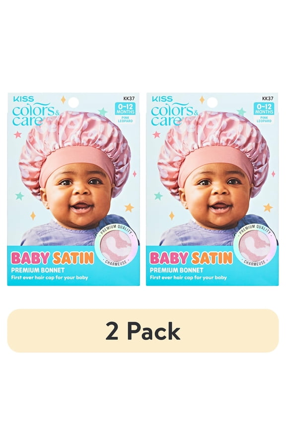 (2 pack) KISS Colors & Care Baby Satin Premium Bonnet, Pink Leopard, Female, Age Group: 0-12 Months