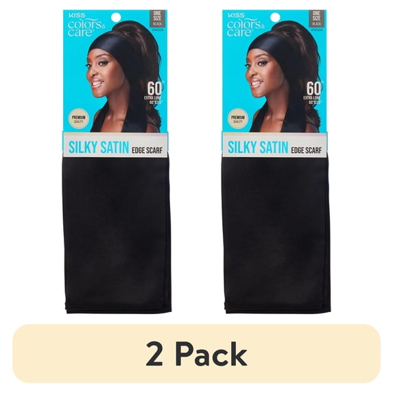 (2 pack) Kiss Colors & Care Silky Satin Edge Scarf, Adult, Solid Black Pattern, Size 60" x 4", 1 Piece