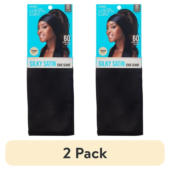 (2 pack) Kiss Colors & Care Silky Satin Edge Scarf, Adult, Solid Black Pattern, Size 60" x 4", 1 Piece